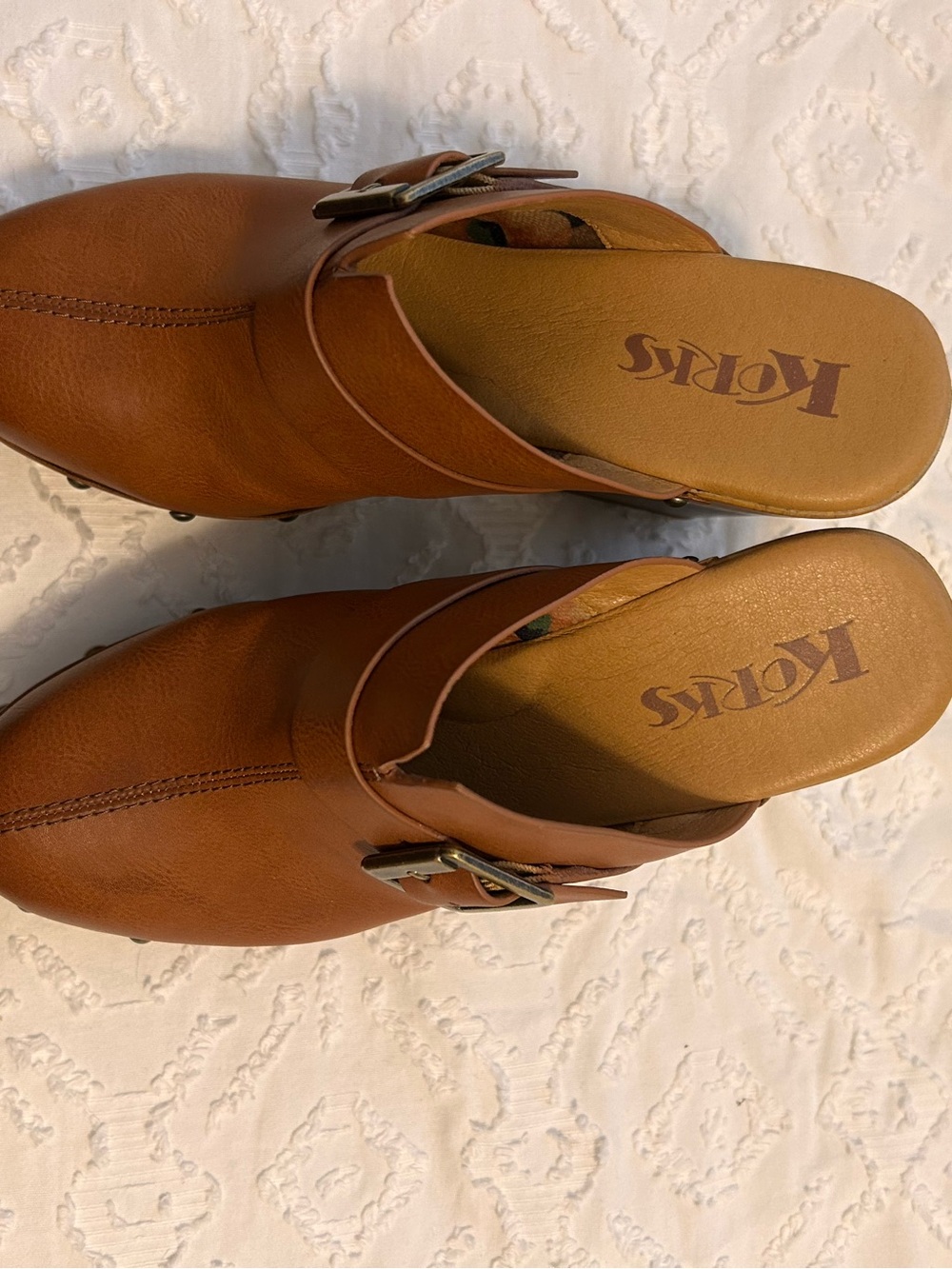 Kork-Ease Women's Brown Leather Buckle Clogs